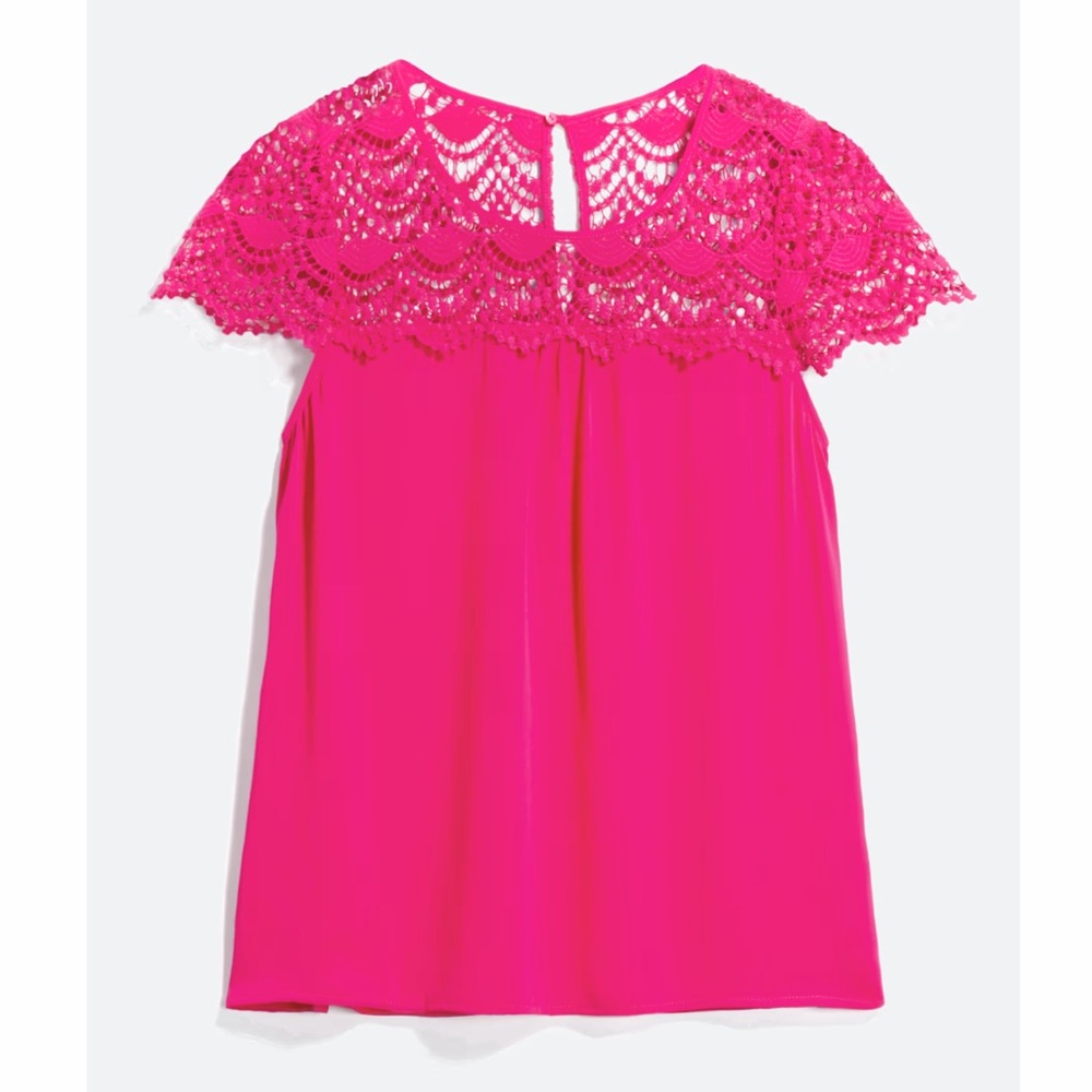 Skies Are Blue Bright Pink Crochet Yoke Sleeveless Top
